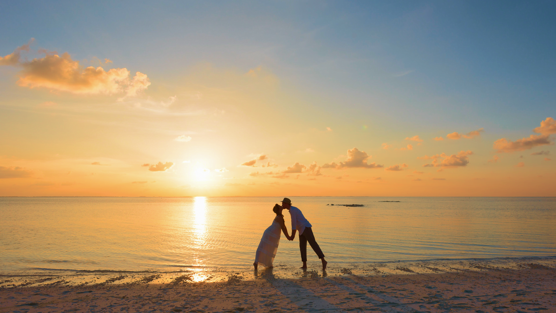 Honeymoon couple on the beach